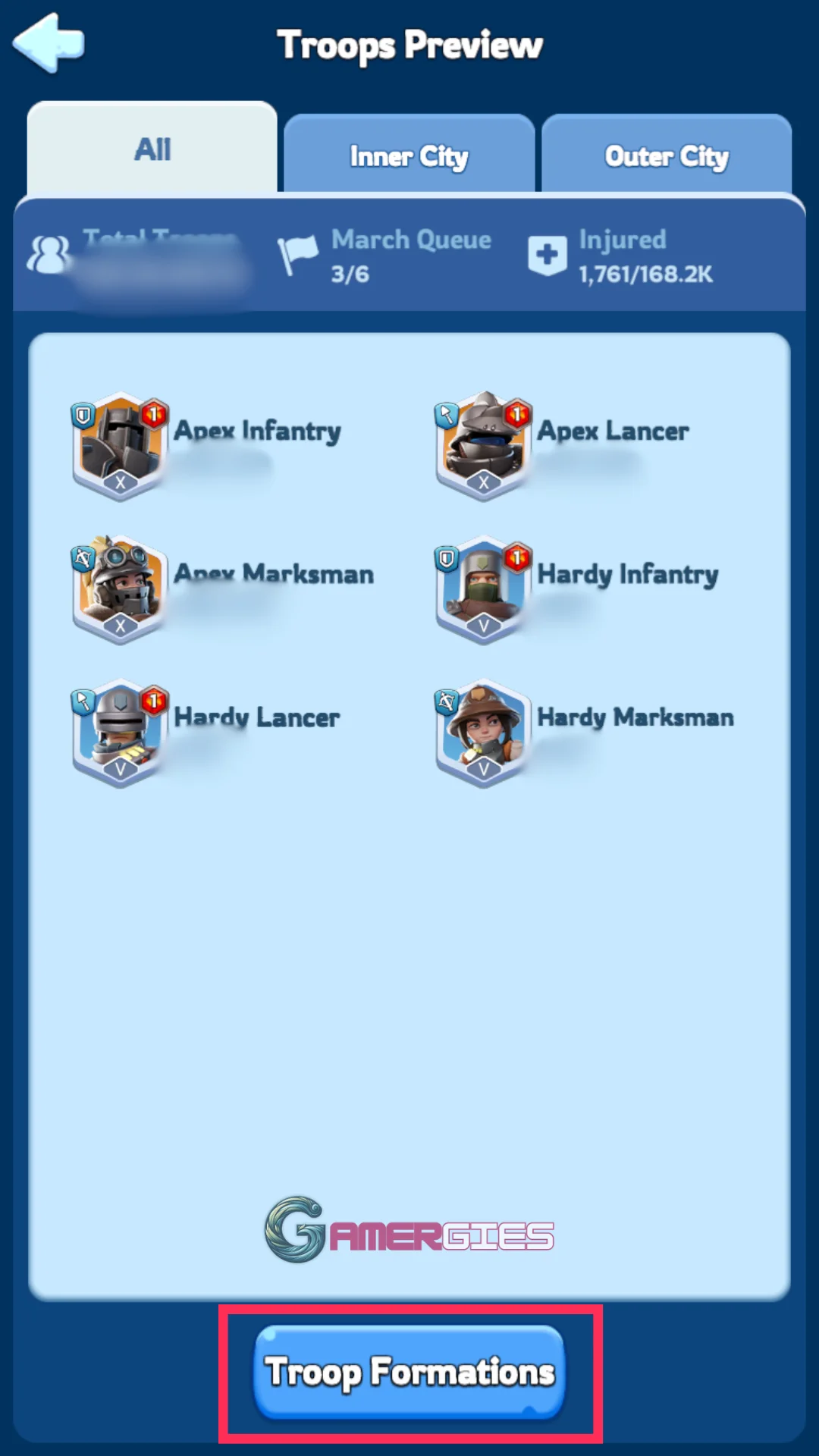 Troop Formation Button